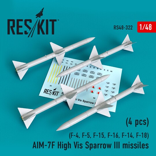 Reskit 1/48 Reskit AIM-7F High Vis Sparrow III missiles (4pcs) (F-4, F-5, F-15, F-16, F-14, F-18) (1/48) Detail Part